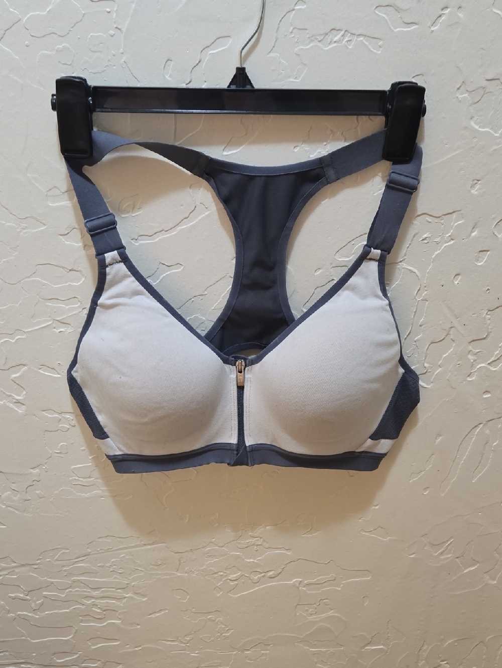 VSX Gray and White Front-Zip Racerback Sports Bra